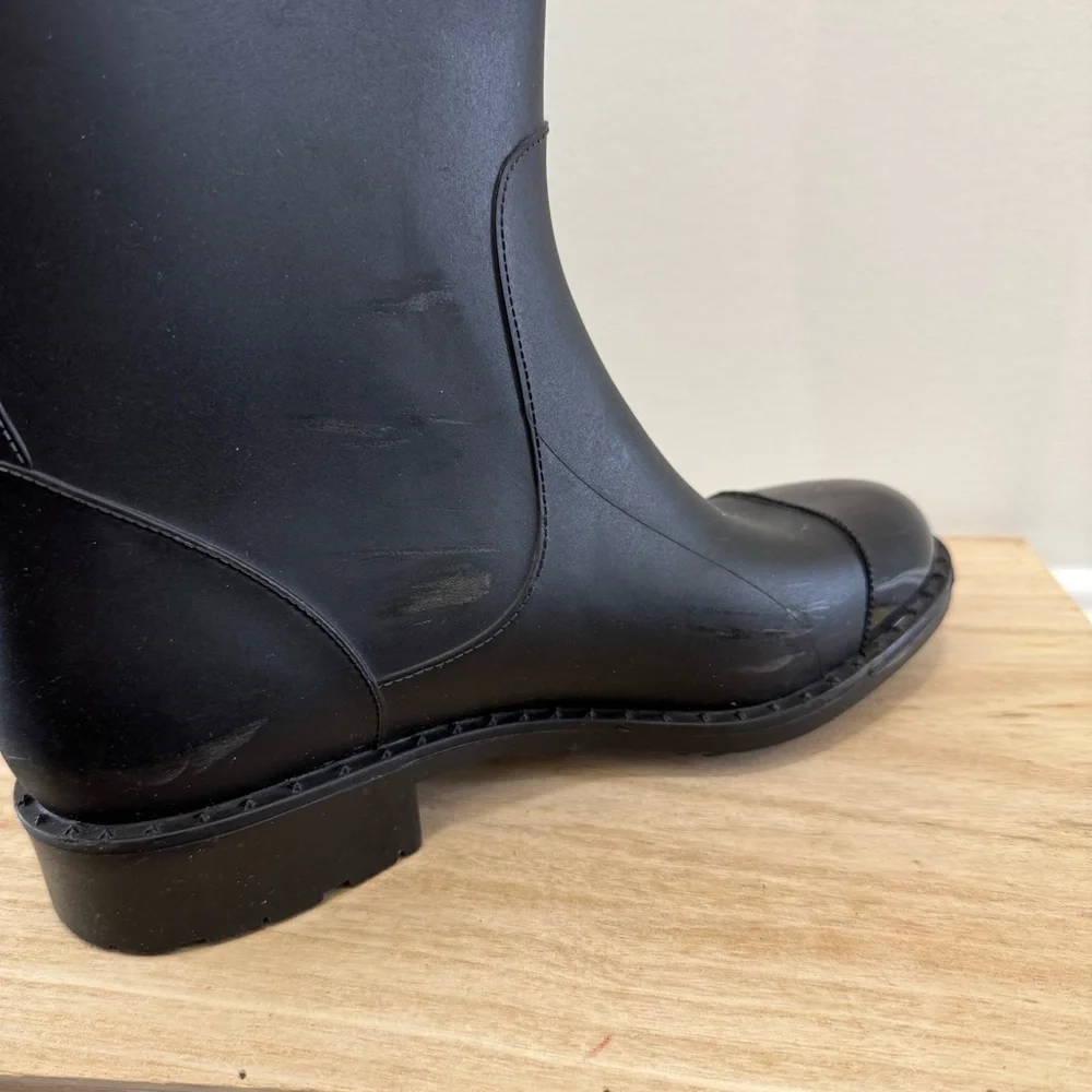 Tommy Hilfiger Black Calf Height Stripe Top Rain Boots 7